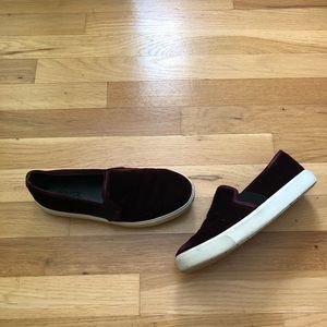 Vince dark purple velvet slip on sneakers